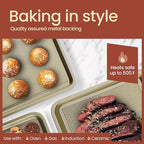 Diamond Bottom Cookie Sheet Set of 2, Nonstick Gold Carbon Steel Baking Pans for Crisp Baking, Space-Saving Stackable Trays, PFOA, PFOS, PTFE Free, Oven Safe Up to 450°F, Small & Medium Pans