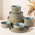 GBHOME 18-Piece Stoneware Dinnerware Set for 6 – Ribbed Ceramic Plates and Bowls, Scratch-Resistant, Microwave & Dishwasher Safe, Reactive Glaze, Reactive Glaze Teal