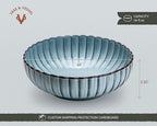 Serving Bowls, Durable Ceramic, Large, Microwave and Dishwasher Safe, Scalloped Shell Shape, Ombre Blue, 70 oz, Set of 2, Tidal Collection
