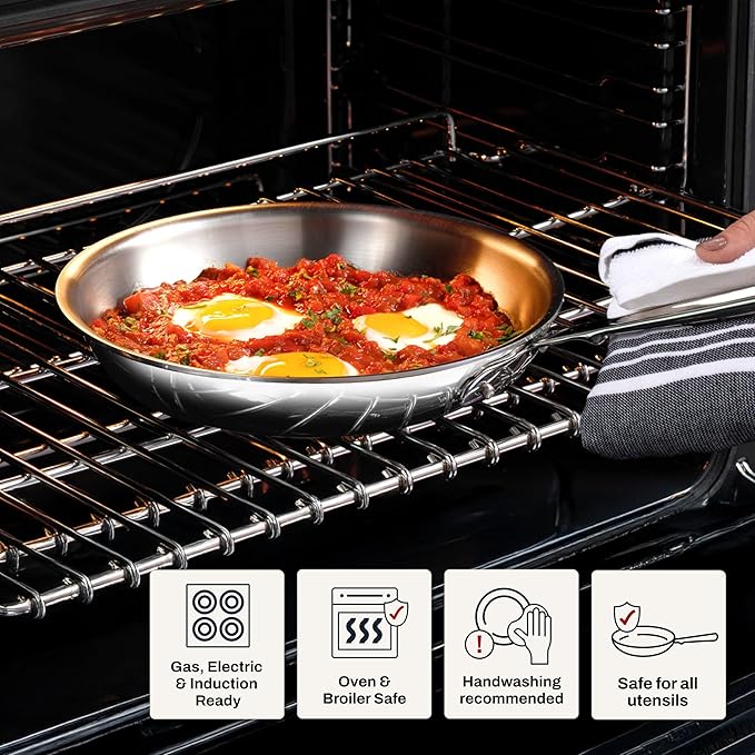 All-Clad D3® Stainless Steel 12 inch Frying Pan With Lid- Made in the USA- The Original Bonded Professional Cookware- Oven Safe & Induction Compatible