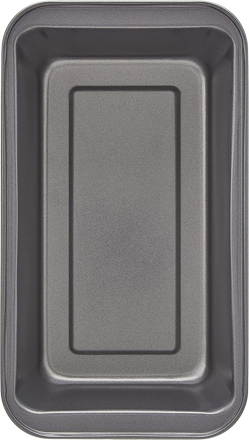 Amazon Basics Rectangular Nonstick Bread Loaf Pan for Baking Meatloaf with Even Heat Distribution, 9.5 x 5 Inch, Gray, Set of 2