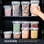 14 PCS Airtight Food Storage Containers with Lids set, BPA Free Leak-proof Kitchen and Pantry Organization Canisters for Cereal, Pasta, Dry Food, Flour Sugar, Stackable, Free Label, Marker, Scoop