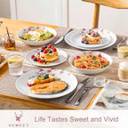 VEWEET 18 Pieces Dinnerware Sets for 6, Porcelain Plates and Bowls Set with Pink Floral, Classic Dishes Set Dining Ware for Dinner, Microwave and Dishwasher Safe, Series ANNIE