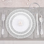 DaYammi 210PCS Silver Plastic Dinnerware Set, Silver Disposable Plates, Includes:30 Dinner Plates,30 Salad Plates,30 Cups 9 OZ and 30 Pre Rolled Napkins with Cutlery Heavy Duty for Party