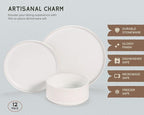 Ceramic Dinnerware Set, by Vase and Vessel, 12-Piece Service for 4, 9.8” Dinner Plates, 8” Salad Plates, 20 oz Bowls, Ombre Reactive Glaze, Durable Stoneware, Microwave & Dishwasher (Powder White)