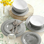 AELS Melamine Dinnerware Set of 12 Pcs, Dinner Dishes Set for Indoor and Outdoor Use, Melamine Plates and Bowls Set for 4, Dishwasher Safe, Lightweight Unbreakable, BPA Free, Gray