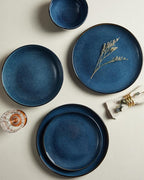 Pokini Stoneware Dinnerware Sets for 6, 18 Pieces Ceramic Plates and Bowls Sets, Chip and Scratch Resistant Dish Set, Dishwasher & Microwave Safe Plate Set, Starry Blue