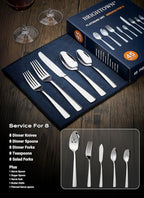 45-Piece Flatware Sets, Silverware Set for 8, Durable Stainless Steel Tableware in Ergonomic Design Size and Weight, Kitchen Utensils Set with Steak Knives, Rust-proof, Dishwasher Safe