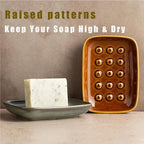 Miamolo Ceramic Soap Dish for Shower, Non-Slip Bar Soap Saver Tray Bar for Bathroom Kitchen Sink Bathtub, Easy to Clean, Dishwasher Safe, Raised Pattern - Keep Soap Dry, Dark Green