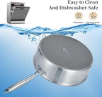 LOLYKITCH 7 Quarts Hybrid Non Stick Tri-Ply Stainless Steel Sauté Pan with Lid,12 Inch Deep Frying Pan,Large Skillet,Induction Cooking Pan, Oven Safe and Detachable Handle.