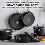 GreenPan GP5 Hard Anodized Healthy Ceramic Nonstick 14 Piece Cookware Pots & Pans Set,Heavy Gauge Scratch Resistant, Stay Flat Surface,Induction, Mirror Finish Handle,Oven Safe, PFAS-Free, Black