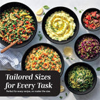 COOK WITH COLOR Mixing Bowls with TPR Lids - 12 Piece Plastic Nesting Bowls Set includes 6 Prep Bowls and 6 Lids, Microwave Safe (Speckled Black)