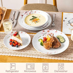 VEWEET 18 Pieces Dinnerware Sets for 6, Porcelain Plates and Bowls Set with Pink Floral, Classic Dishes Set Dining Ware for Dinner, Microwave and Dishwasher Safe, Series ANNIE