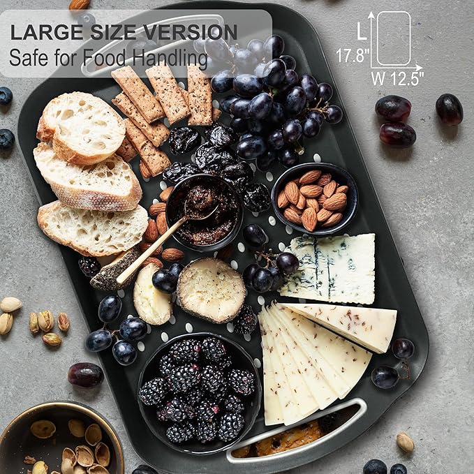 Large Anti-Slip Serving Tray with Handles, Dual Rubber Grippy Lap Food Trays for Eating, Dinning, Breakfast, on Couch/TV, White - Set of 2