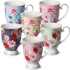 BTaT- Coffee Mugs, 12 oz, Set of 6, Floral Mugs, Porcelain Bone China, Coffee Cups