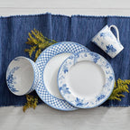 Mikasa Kiley Bone China Lightweight Chip Resistant 16 Piece Dinnerware Set, Service for 4,Blue and White