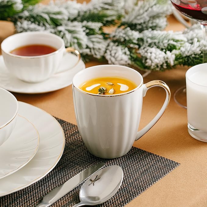 BTaT- White Coffee Mugs with Gold Rim, Set of 12, 12oz, Porcelain Coffee Mugs for Coffee Mug Set