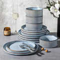 GBHOME 12-Piece Stoneware Dinnerware Set for 4 – Ribbed Ceramic Plates and Bowls, Scratch-Resistant, Microwave & Dishwasher Safe, Reactive Glaze, Deep Tidal Blue