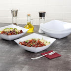 Restaurantware Moderna 64 Ounce Fancy Plastic Bowls 10 Square Disposable Salad Bowls - Durable Heavy-duty White Plastic Bowls For Warm And Cold Foods
