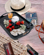 Czlizdyt 17.5 x 12’’ Large Melamine Serving Tray with Handles, Set of 2 Rectangular Melamine Serving Platters, Dishwasher Safe Trays for Eating, Appetizer, Charcuterie, Snack, Fruits, Desserts, Black