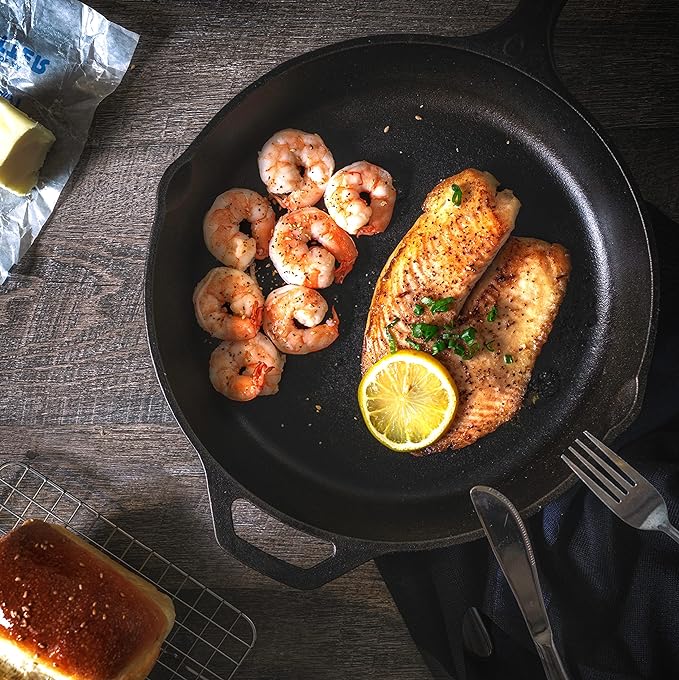 Utopia Kitchen Saute Fry Pan Pre-Seasoned Cast Iron Skillet With Lid, Frying Pan, Cast Iron Pan, Safe Grill Cookware for Indoor & Outdoor Use (1, Black, 10 Inch)
