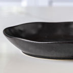 Ceramic Bowls Set of 2, Handcrafted Ceramic Plates Set | 10" Oval Serving Dishes Bowls | Large Serving Bowl Wide Shallow Bowl for Pasta, Salad, Cereal, Soup & Microwave & Dishwasher Safe, Matte Black