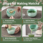 Matcha Whisk Set, 5 Pcs Ceramic Matcha Set, Matcha Kit Set Includes Matcha Bowl, Matcha Whisk and Holder, Bamboo Scoop and Sifter, Matcha Tea Set, Ideal Gift for Family/Friend (Green)