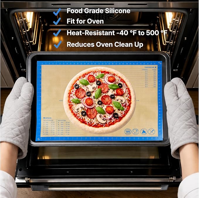 Silicone Pastry Mat with Measurements, 36 x 24 Inch Extra Thick Non-Slip Nonstick XL Baking Mat for Dough Rolling, Kneading, Fondant and Pie, Blue