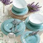 AELS Melamine Dinnerware Set of 18 Pcs, Dinner Dishes Set for Indoor and Outdoor Use, Melamine Plates and Bowls Set for 6, Dishwasher Safe, Lightweight Unbreakable, BPA Free, Green