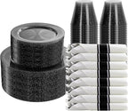 DaYammi 210PCS Black Glitter Plastic Dinnerware Set for 30 Guests, Fancy Disposable Plates for Party, Include: 30 Dinner Plates, 30 Dessert Plates, 30 Pre Rolled Napkins and 30 Cups