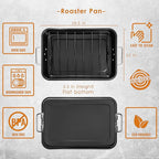 Moss & Stone Carbon Steel Roaster Pan With “V” Shape Removable Roasting Rack Set, 16.5 Inch Rectangular Nonstick Roasting Pan, Turkey Roaster Pan Rack With Carving Fork & Chef Knife