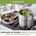 GreenPan Stainless Steel Cookware Set, 11 Piece, Induction Cookware, Dishwasher Safe, Oven Safe to 600F, Large 8QT Stock Pot, Sauce, Saute, Frying Pans, Pots & Pans Kitchen Essentials, Silver