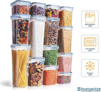 14 PCS Airtight Food Storage Containers with Lids set, BPA Free Leak-proof Kitchen and Pantry Organization Canisters for Cereal, Pasta, Dry Food, Flour Sugar, Stackable, Free Label, Marker, Scoop