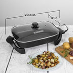 BLACK+DECKER Electric Skillet, Variable Temperature Control, Nonstick Cooking Surface, Dishwasher Safe, Tempered Glass Lid, 12"x15"