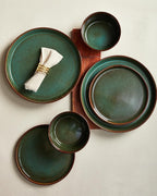 Pokini Plates and Bowls Sets for 8, Ceramic Dinnerware Sets, Kitchen Dish Set, Microwave & Dishwasher Safe Dishware, Highly Durable Handcrafted Dinner Set, Brown Green