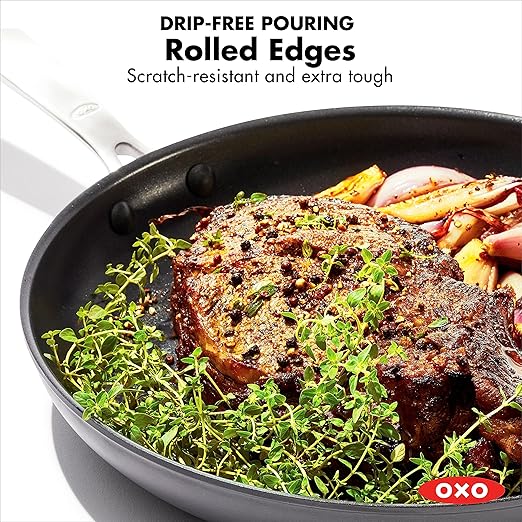OXO Enhanced 8" Frying Pan Skillet,PFAS-Free Ceramic Nonstick,Durable Hard Anodized Cookware,Scratch Resistant,Stainless Steel Handle,Good Grips,Dishwasher Safe,Oven safe,Black,(Pack of 4)