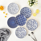 vancasso Ceramic Salad Plates Set of 6, Small Vintage 8.25 Inch Plate Set of 6 for Kitchen, Porcelain Blue and White Dessert Plates for Kitchen, Microwave Oven Dishwasher Safe, Vintage Gift