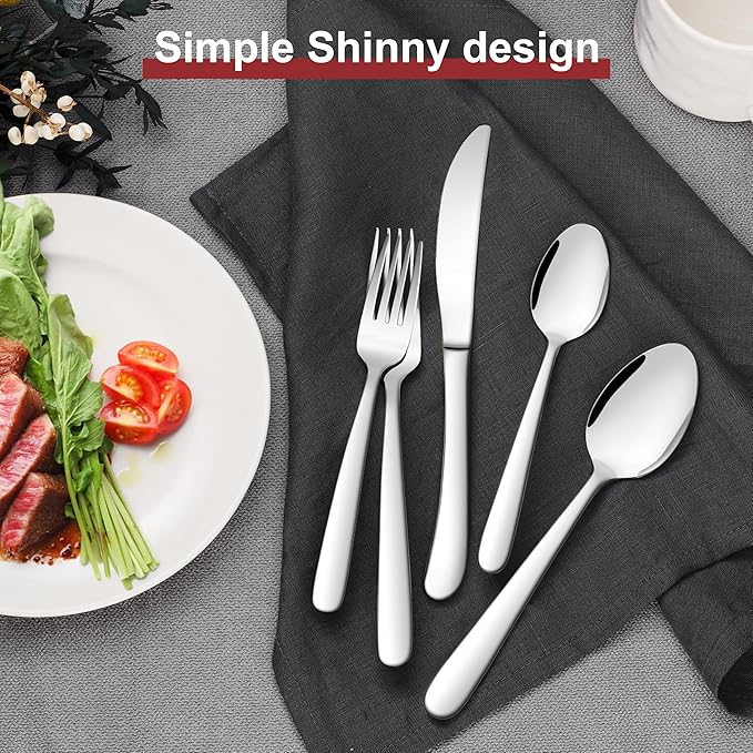 E-far Heavy Duty Silverware Set for 12, 60-Piece Stainless Steel Flatware Cutlery Set, Heavy Weight Metal Tableware Eating Utensils for Home Restaurant Weddings, Mirror Polished & Dishwasher Safe