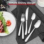 E-far Heavy Duty Silverware Set for 12, 60-Piece Stainless Steel Flatware Cutlery Set, Heavy Weight Metal Tableware Eating Utensils for Home Restaurant Weddings, Mirror Polished & Dishwasher Safe