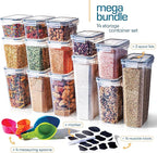 14 PCS Airtight Food Storage Containers with Lids set, BPA Free Leak-proof Kitchen and Pantry Organization Canisters for Cereal, Pasta, Dry Food, Flour Sugar, Stackable, Free Label, Marker, Scoop