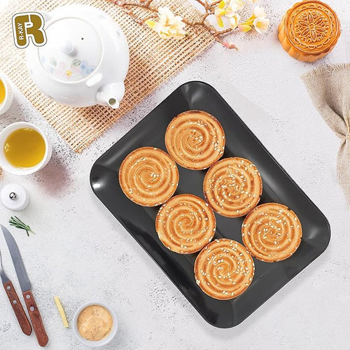3 Pack Black Plastic Serving Trays for Party - Black Serving Tray 8 x 11 Inch - Heavy Duty Dessert Trays for Food - Rectangular Party Serving Trays for Entertaining