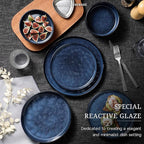 HaWare Dinnerware Sets, 24-Piece Plates and Bowls Set, Stoneware Dish Set for 8, Ceramic Dinnerware for Home Restaurant, Chip and Scratch Resistant, Microwave and Dishwasher Safe, Reactive Starry Blue