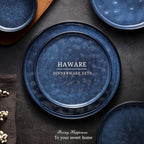 HaWare Dinnerware Sets, 16-Piece Plates and Bowls Set, Stoneware Dish Set for 4, Ceramic Dishware Set for Pasta Cereal, Chip and Scratch Resistant, Microwave and Dishwasher Safe, Reactive Starry Blue