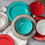 LEHAHA Vintage Melamine Pasta Bowls, Set of 6, 9.25 inch Large Salad Bowls, Unbreakable 100% Melamine Serving Bowls Set for Dinner, 42 oz Wide and Shallow Bowls Set, Dishwasher Safe, Red…