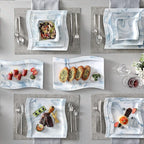 MALACASA Plates and Bowls Sets, 26 Piece Blue Dinnerware Sets for 6, Porcelain Dinner Set with Set, Dishes, Cereal Serving Platters, Kitchen Plate Bowl Series FLORA, 26 Piece(Service for 6)