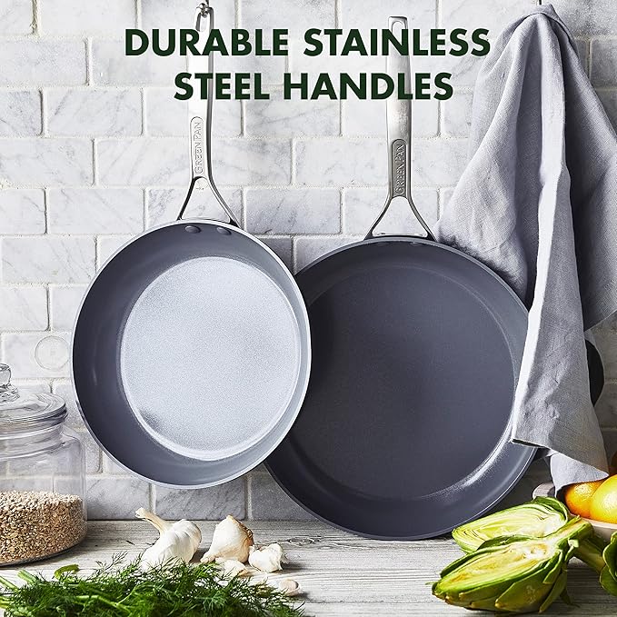 GreenPan Paris Pro Hard Anodized Healthy Ceramic Nonstick, 10" and 12" Frying Pan Skillet Set, PFAS-Free, Dishwasher Safe, Grey