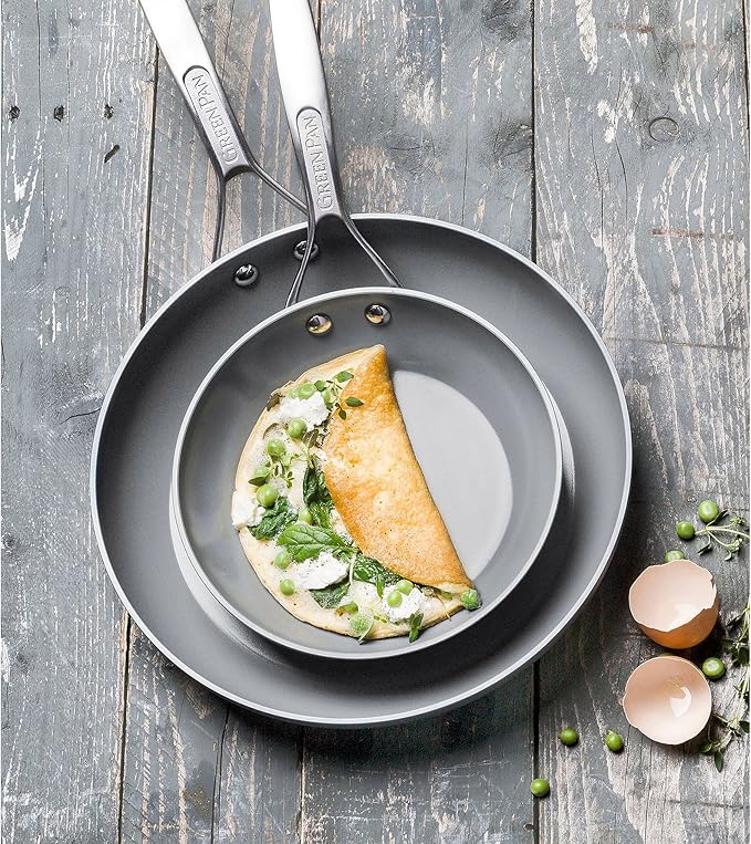 GreenPan Paris Pro Hard Anodized Healthy Ceramic Nonstick, 8" and 10" Frying pan Skillet Set, PFAS-Free, Dishwasher Safe, Grey