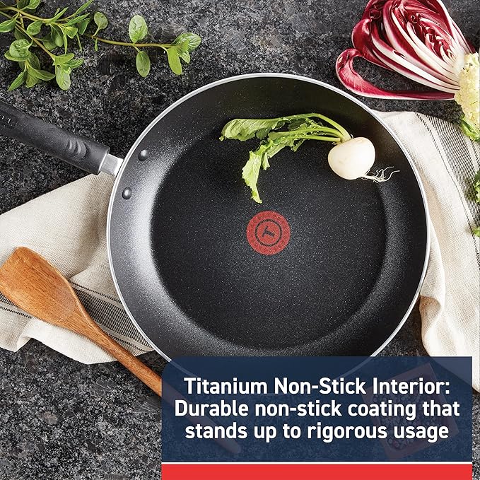 T-Fal Experience Nonstick Fry Pan 12.5 Inch, Induction, Oven Broiler Safe 400F, Non Stick Frying Pan, Skillet, Kitchen Egg Pan, Omelet Pan, Cookware, Pots and Pans, Home, Dishwasher Safe, Black