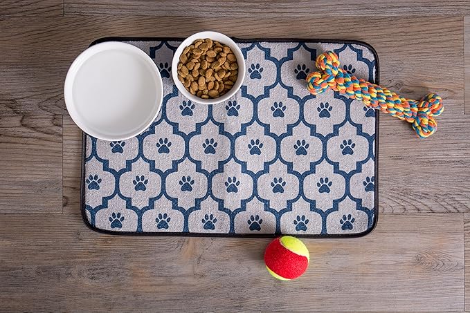 Bone Dry Paw & Patch Ceramic Pet Collection, Medium Set, 6x2", Nautical Blue, 2 Piece