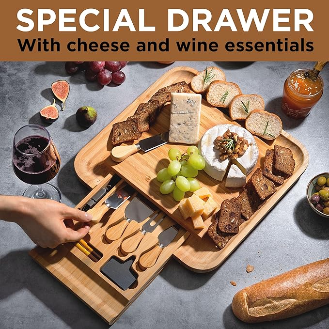 Personalized Charcuterie Board Gift Set - Custom Engraved Bamboo Cheese Board, Wedding Gift for Couple Anniversary, Housewarming, Engagement Bridal Shower, Birthday Gift for Her Him Parents Newlyweds